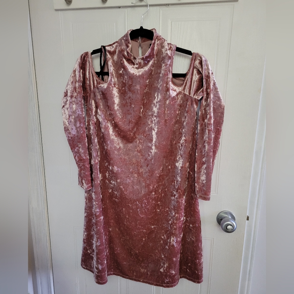 Maggy London Dress Womens Size 6 Pink Coldshoulder  Long Sleeve Velvet